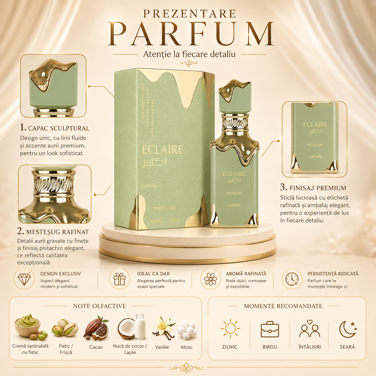 Parfum arabesc Lattafa Eclaire Pistache EDP 100 ml unisex pentru damă și bărbat